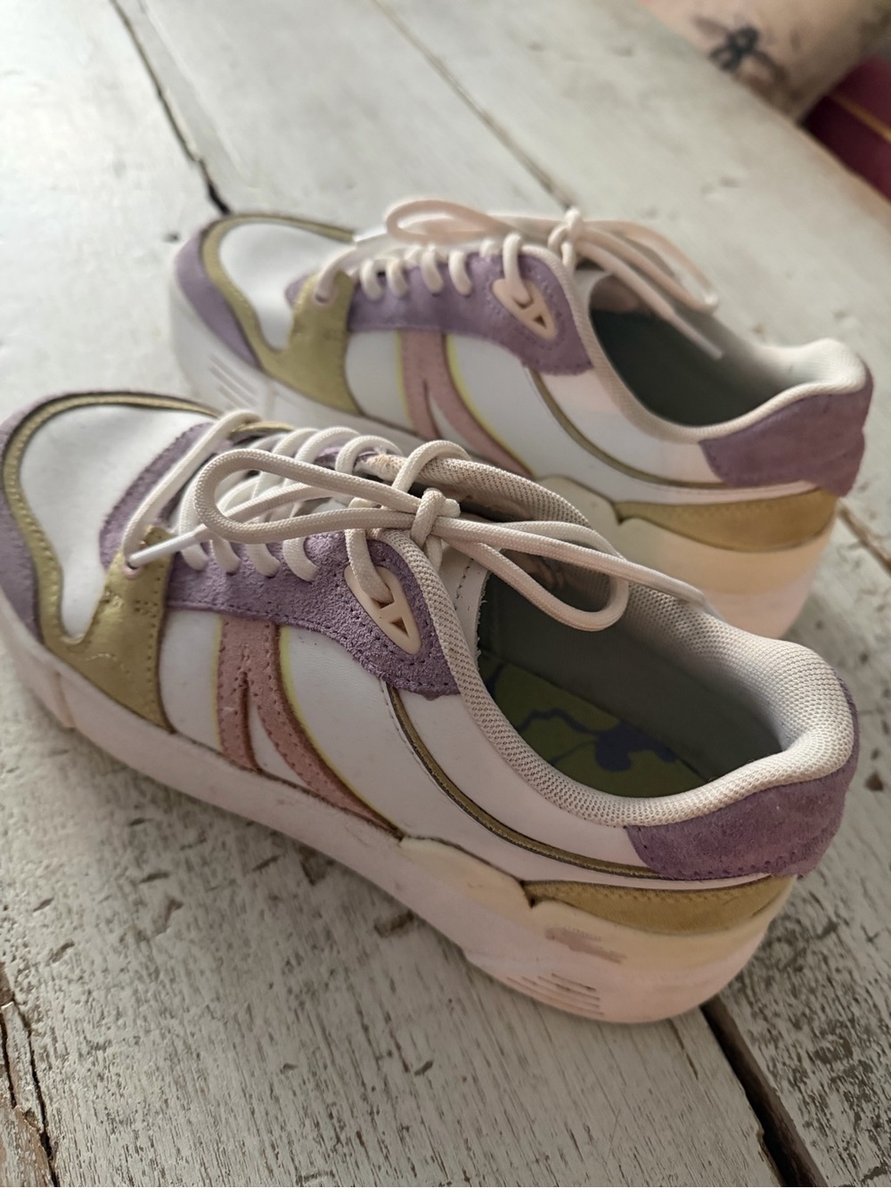 Lacoste Women's White Sneakers with Lavender, Olive & Blush Accents